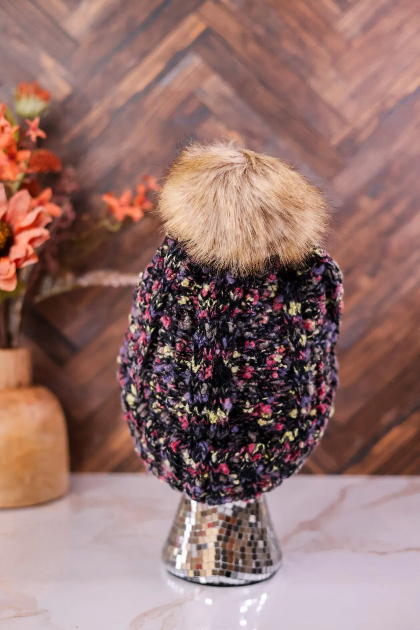 Fuzzy Popcorn Confetti Fur Pom Beanie FINAL SALE