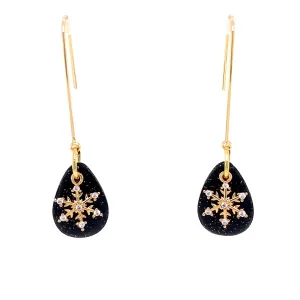 Gold & Black Dangle Earrings With Holiday Detail Small