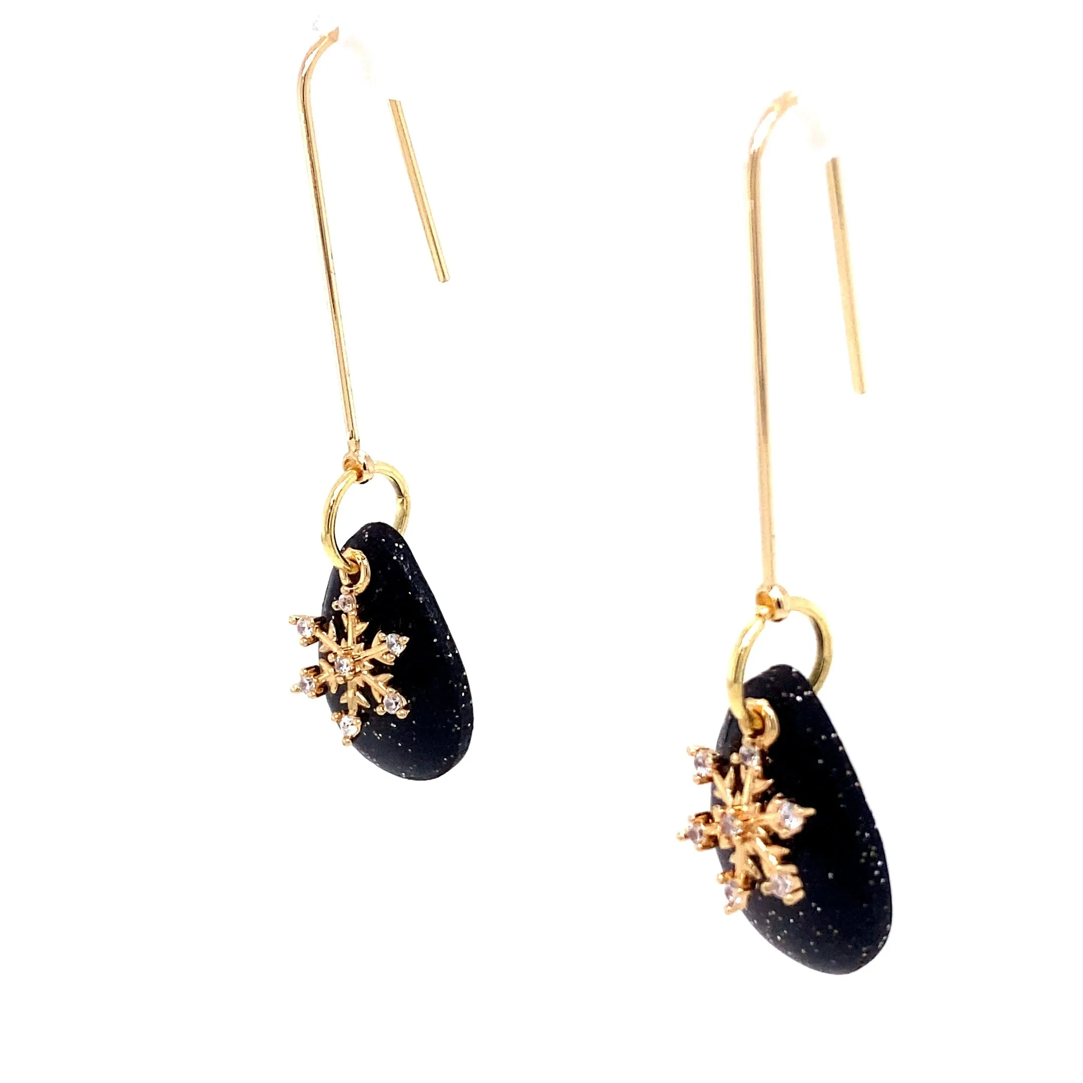 Gold & Black Dangle Earrings With Holiday Detail Small