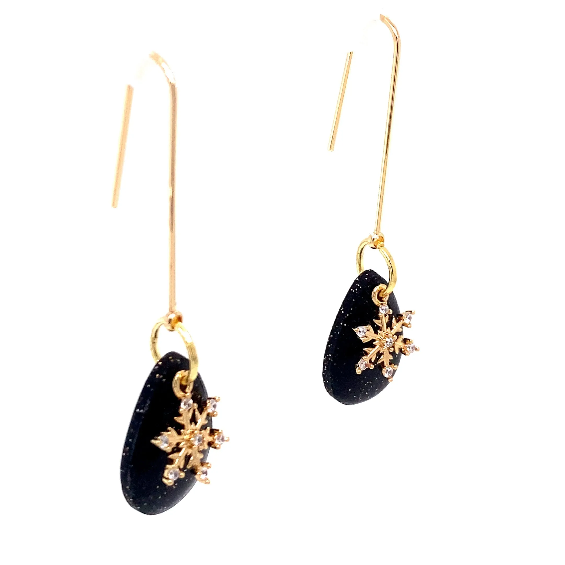 Gold & Black Dangle Earrings With Holiday Detail Small