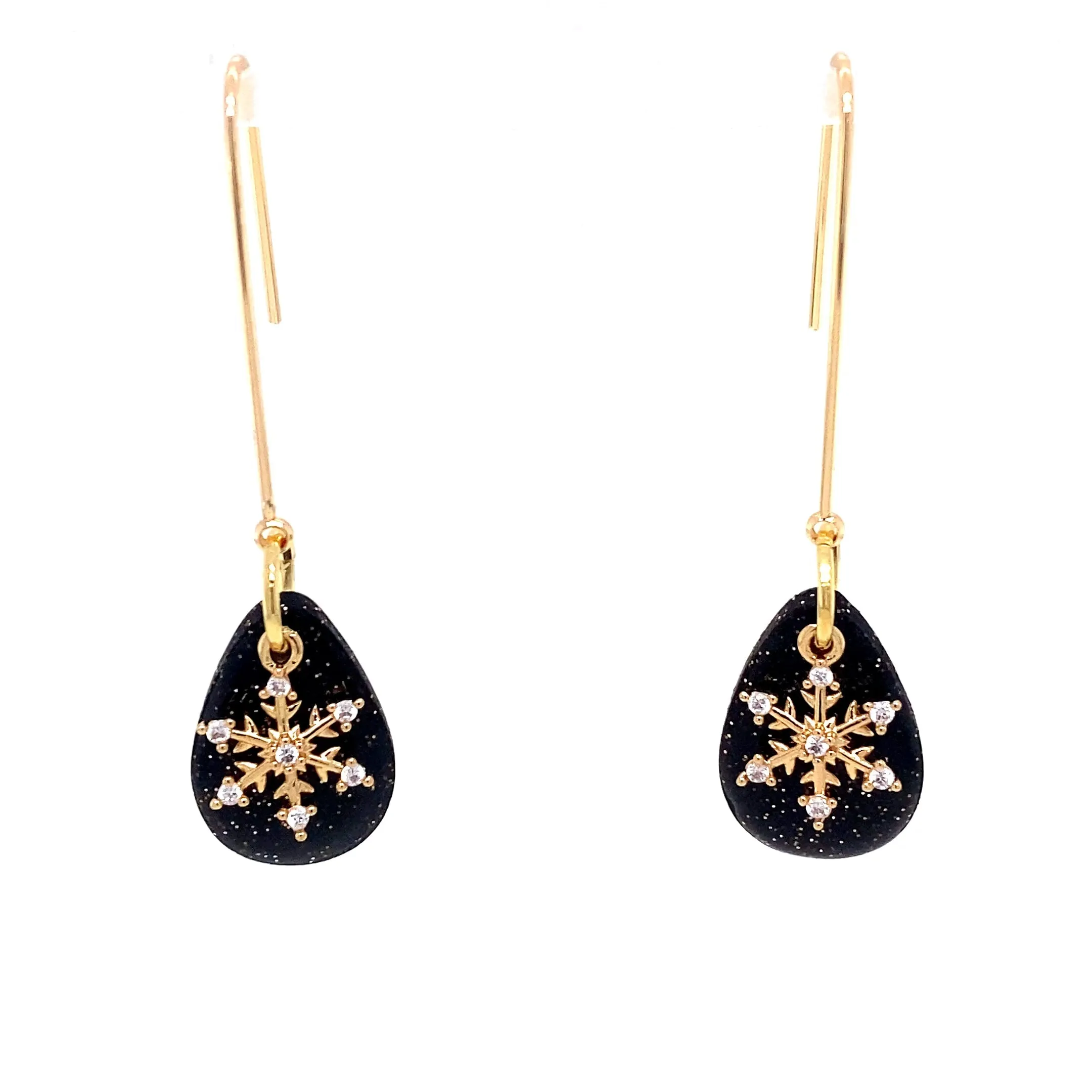 Gold & Black Dangle Earrings With Holiday Detail Small