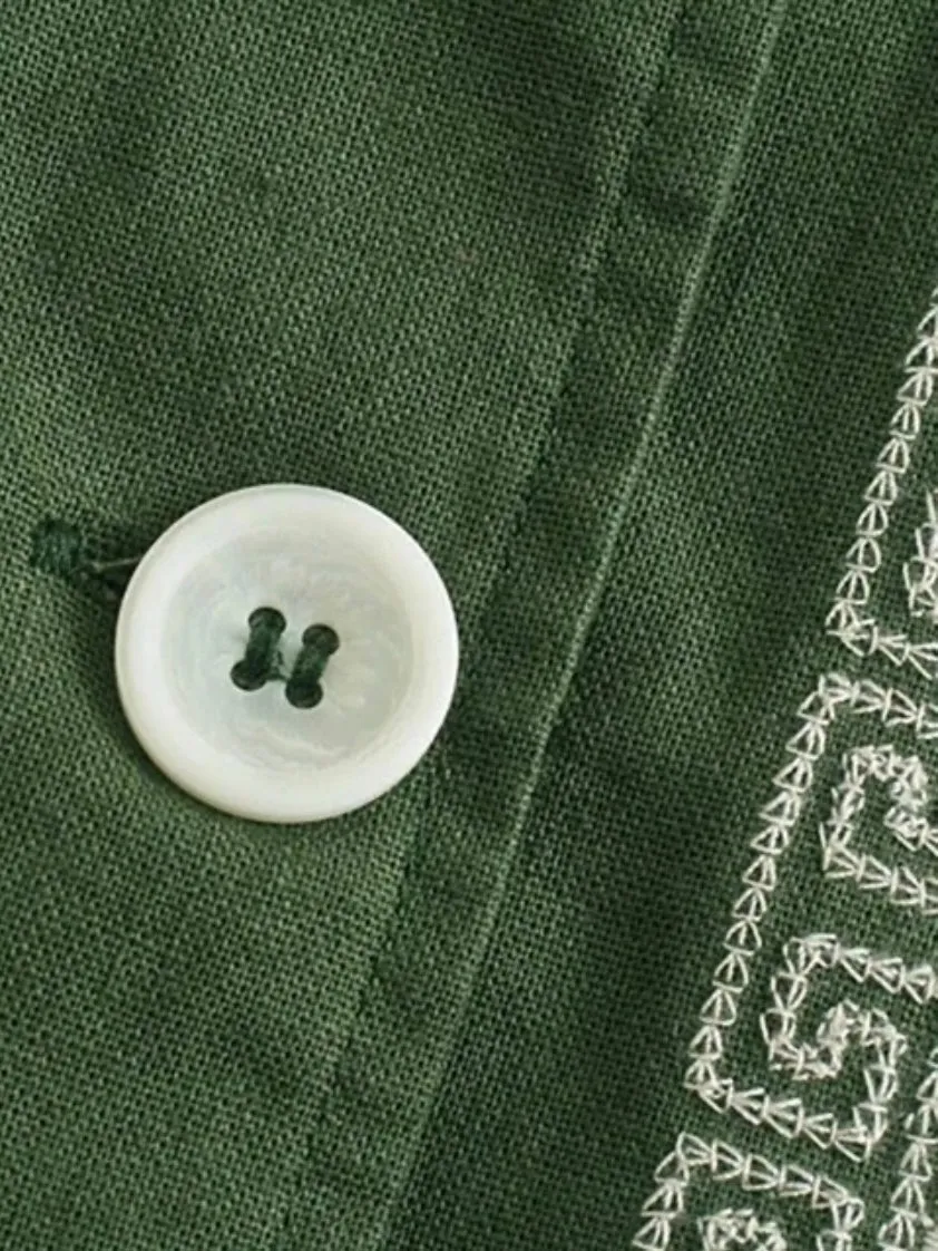Green flowers embroidery light jacket
