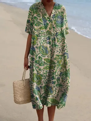 Green Garden Print Dress