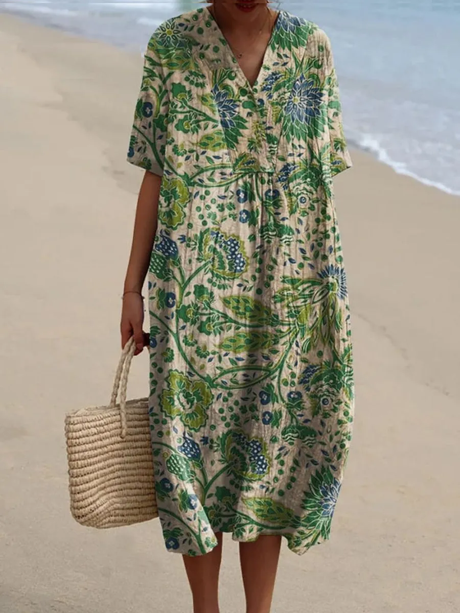 Green Garden Print Dress