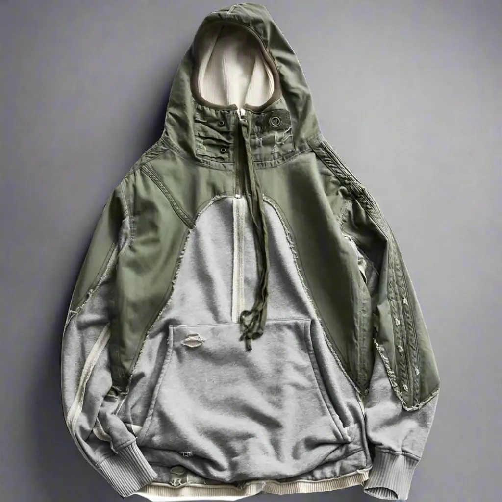 Heavy Army Patchwork Hooded Jacket x Hi Street Streetwear Loose Pullover