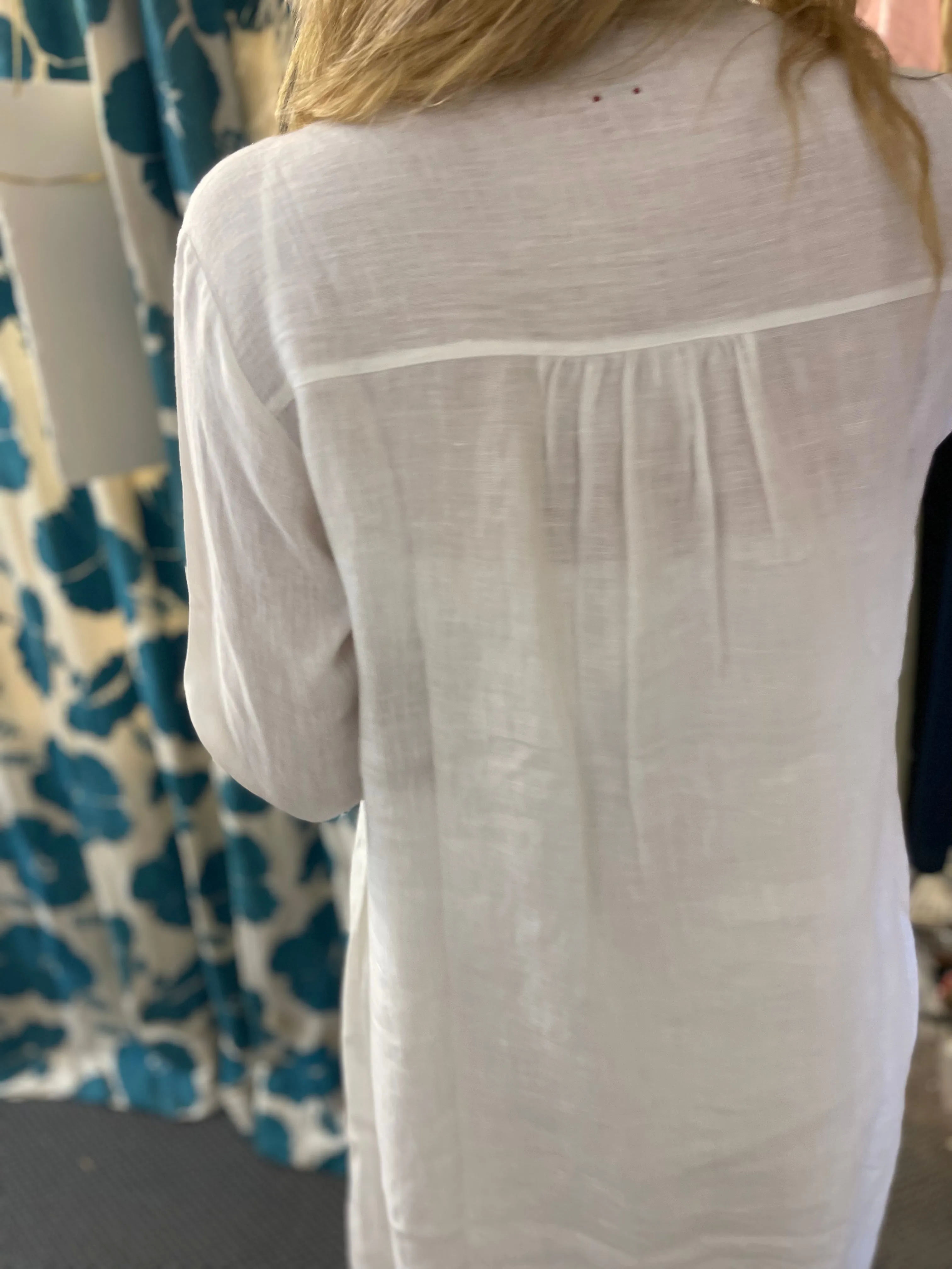 HEERA LINEN SHIRT DRESS with LACE - WHITE