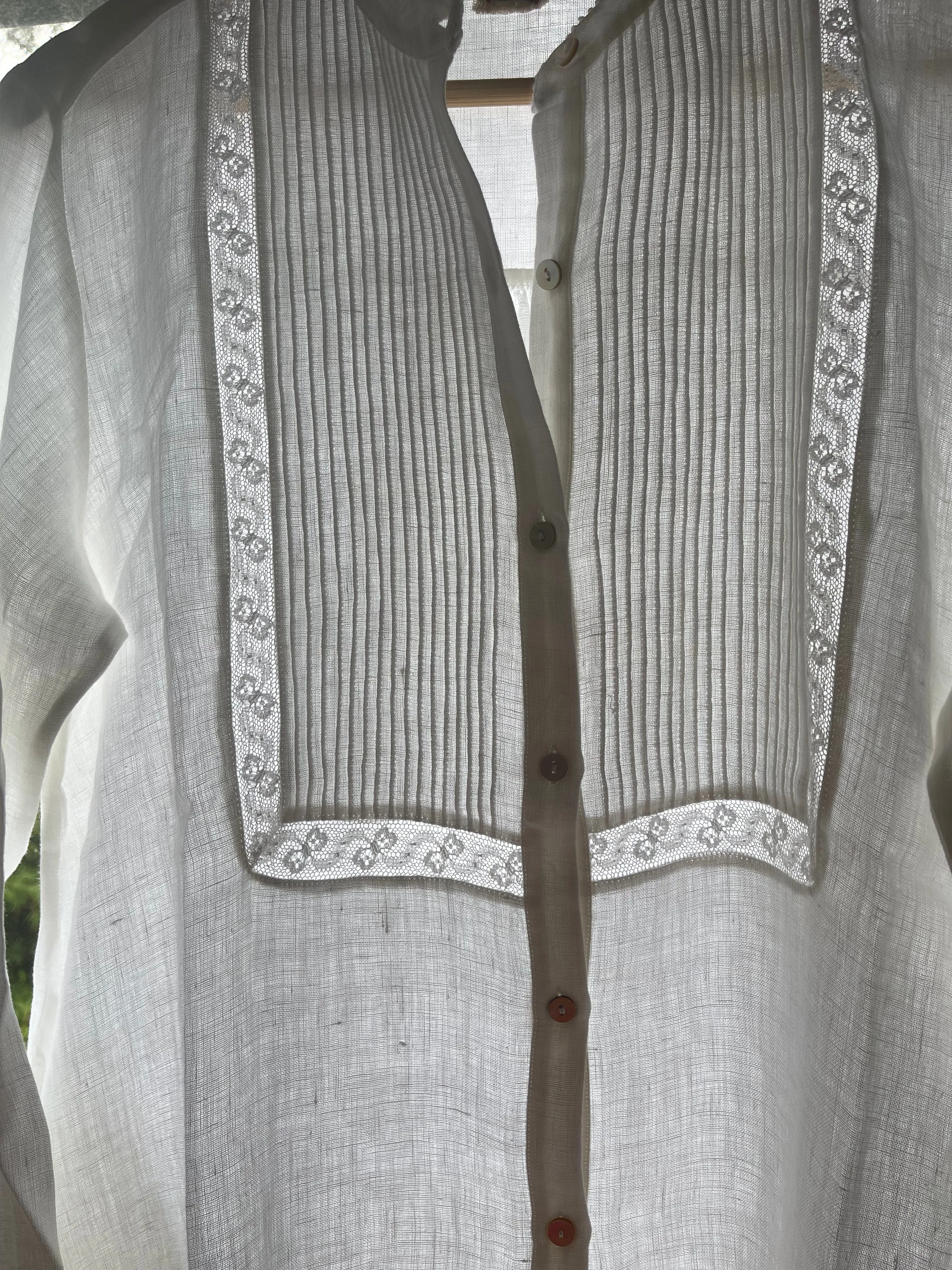 HEERA LINEN SHIRT DRESS with LACE - WHITE