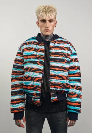 Horizontal stripe varsity jacket zebra reversible bomber