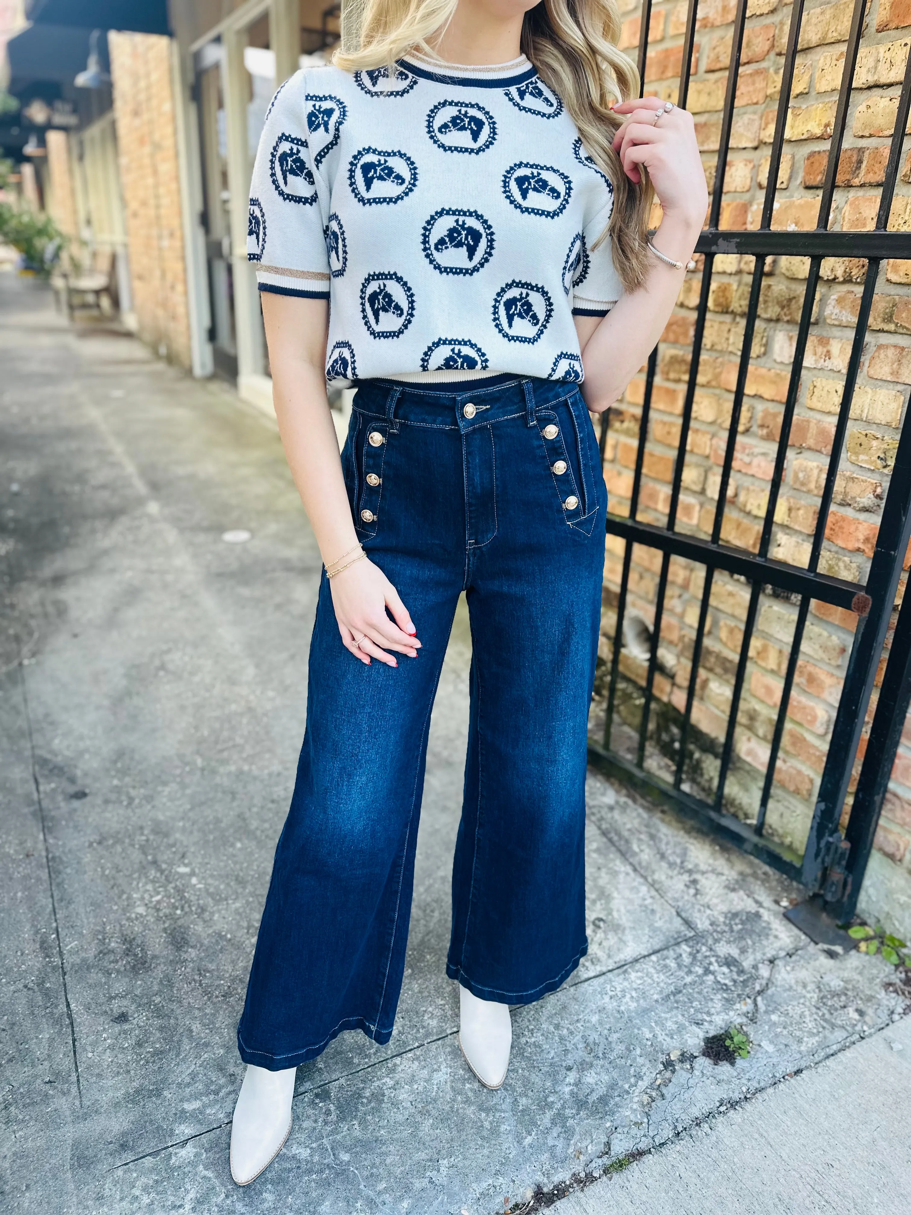 Horse Short Sleeve Sweater Top