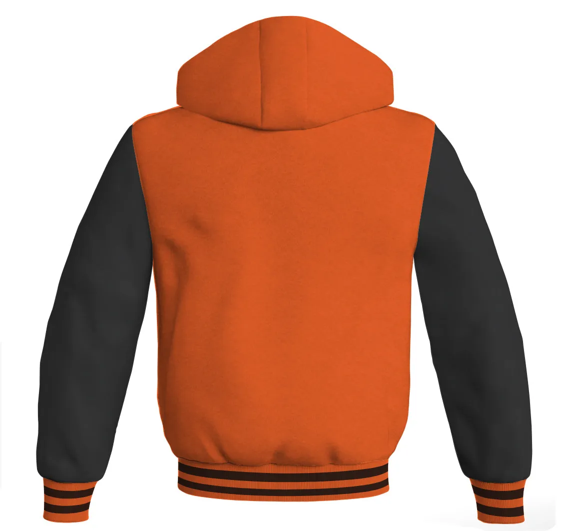 Letterman Bomber Hoodie Jacket Orange Body Black Leather Sleeves