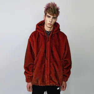 Luxury faux fur bomber grunge fleece catwalk bomber in red