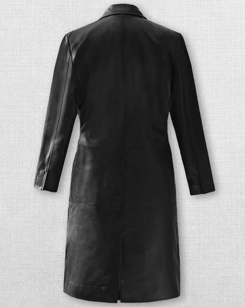 Margot Robbie Black Long Leather Coat