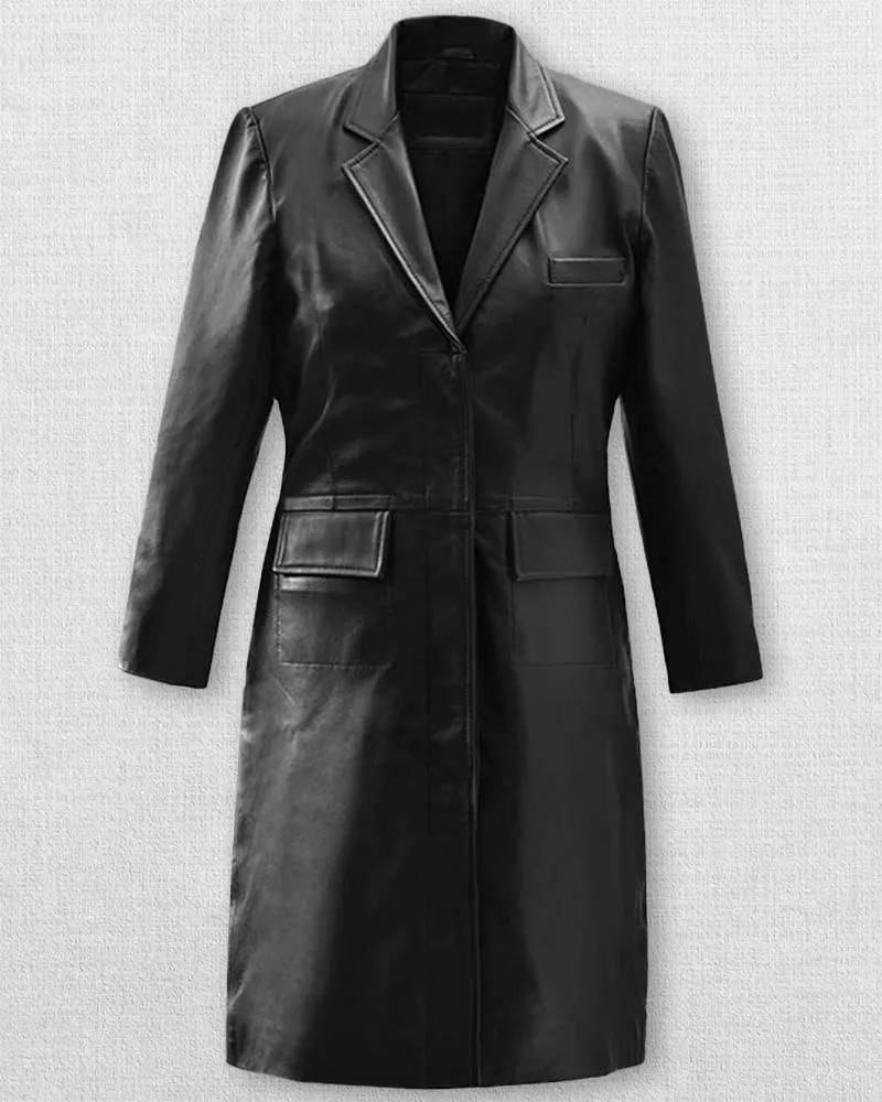 Margot Robbie Black Long Leather Coat