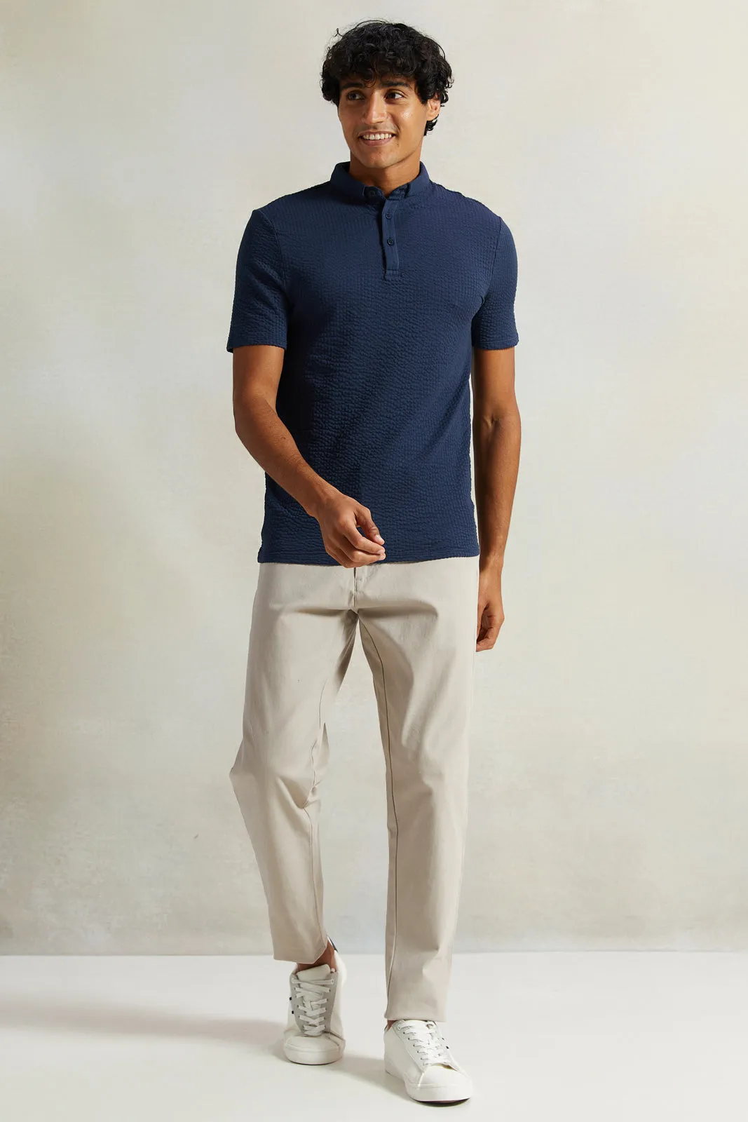 Men Navy Jacquard Polo Shirt