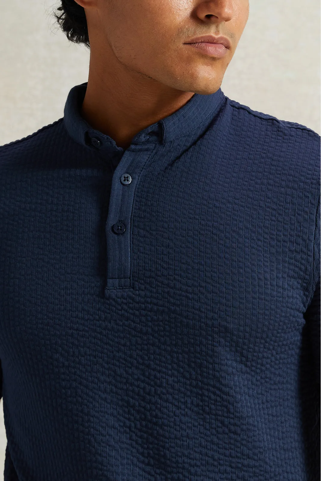 Men Navy Jacquard Polo Shirt