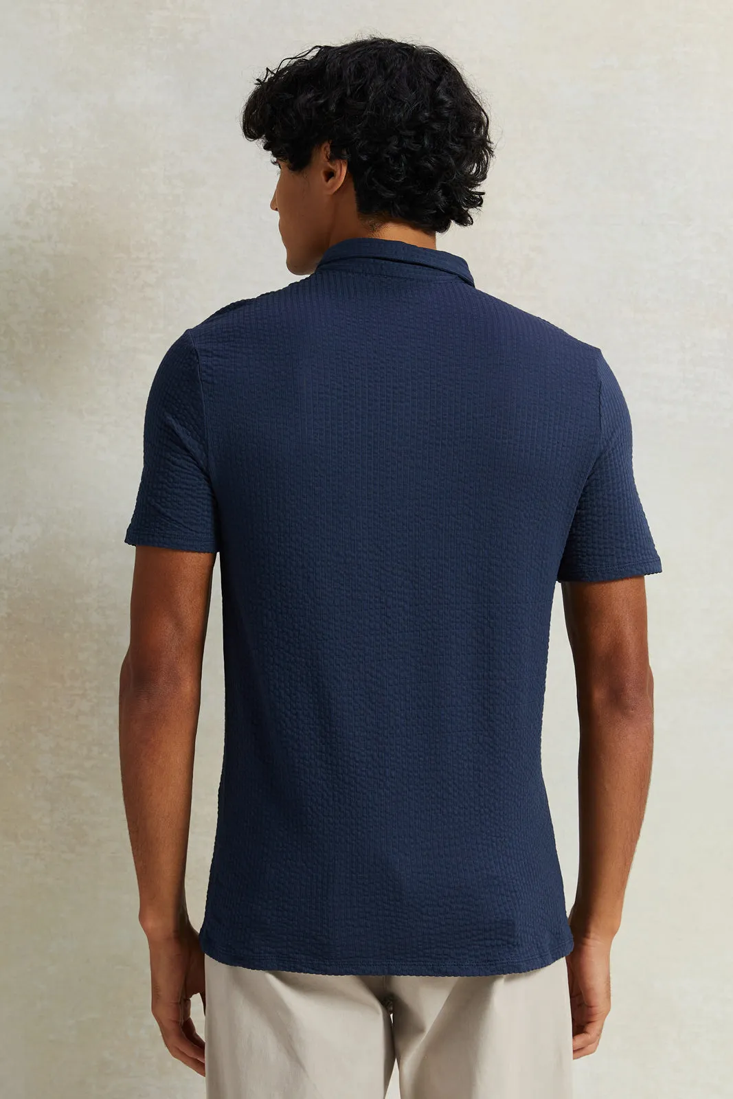 Men Navy Jacquard Polo Shirt