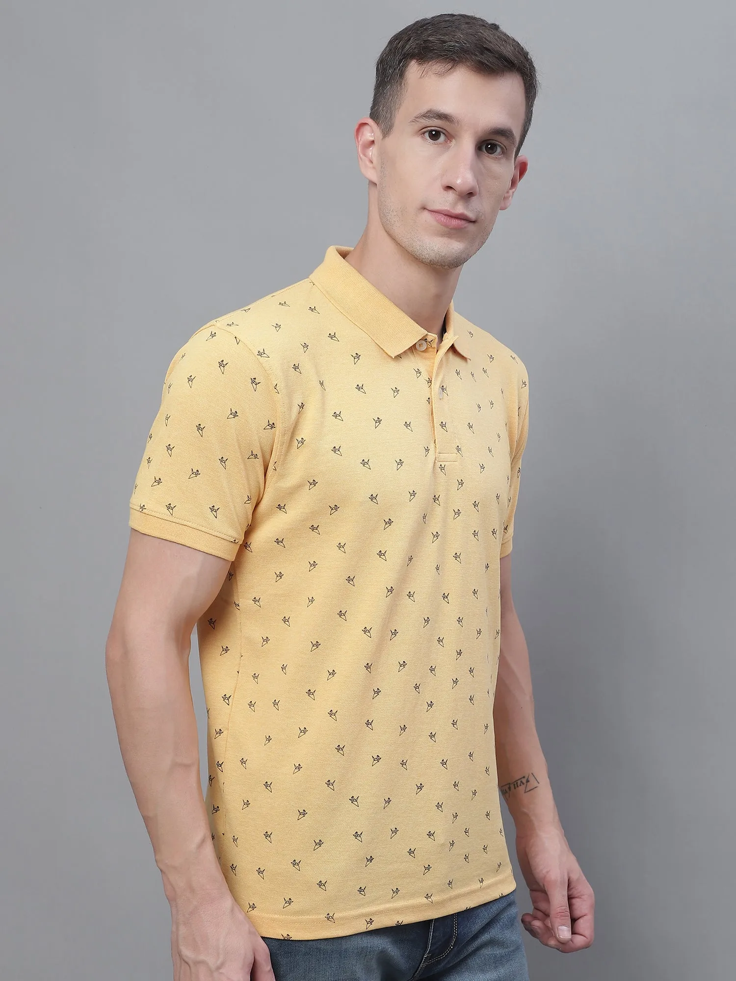 Men Yellow Polo Neck T-Shirt