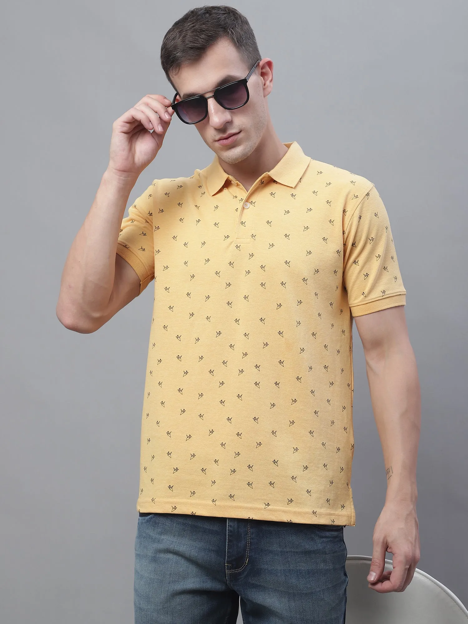 Men Yellow Polo Neck T-Shirt