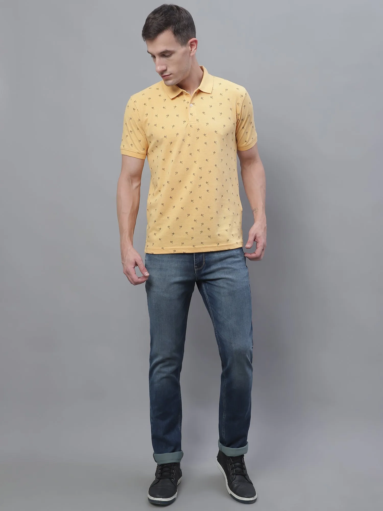Men Yellow Polo Neck T-Shirt