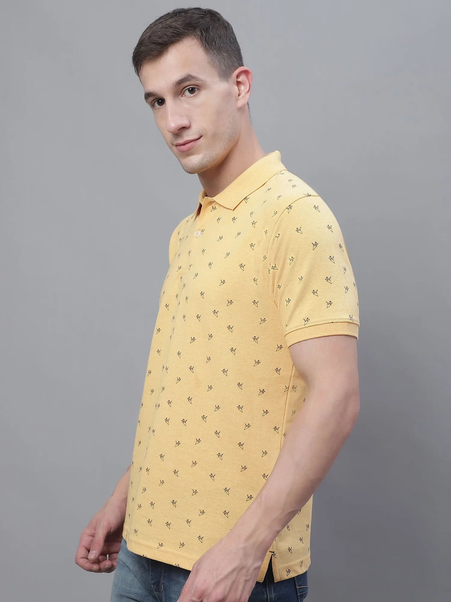 Men Yellow Polo Neck T-Shirt