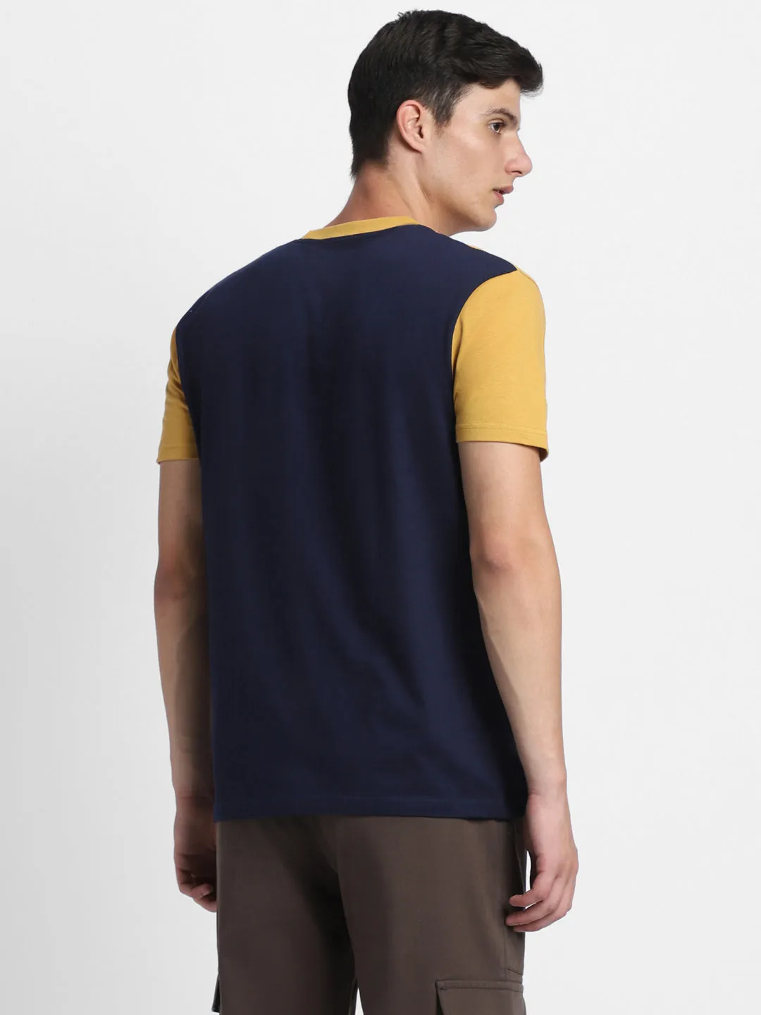 Men's Mustard Y/D Stripes Half-Sleeves Casual T-Shirt