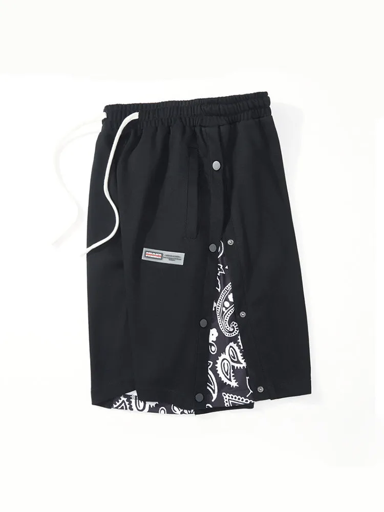 Mens Pattern Patchwork Elastic Active Athletic Shorts