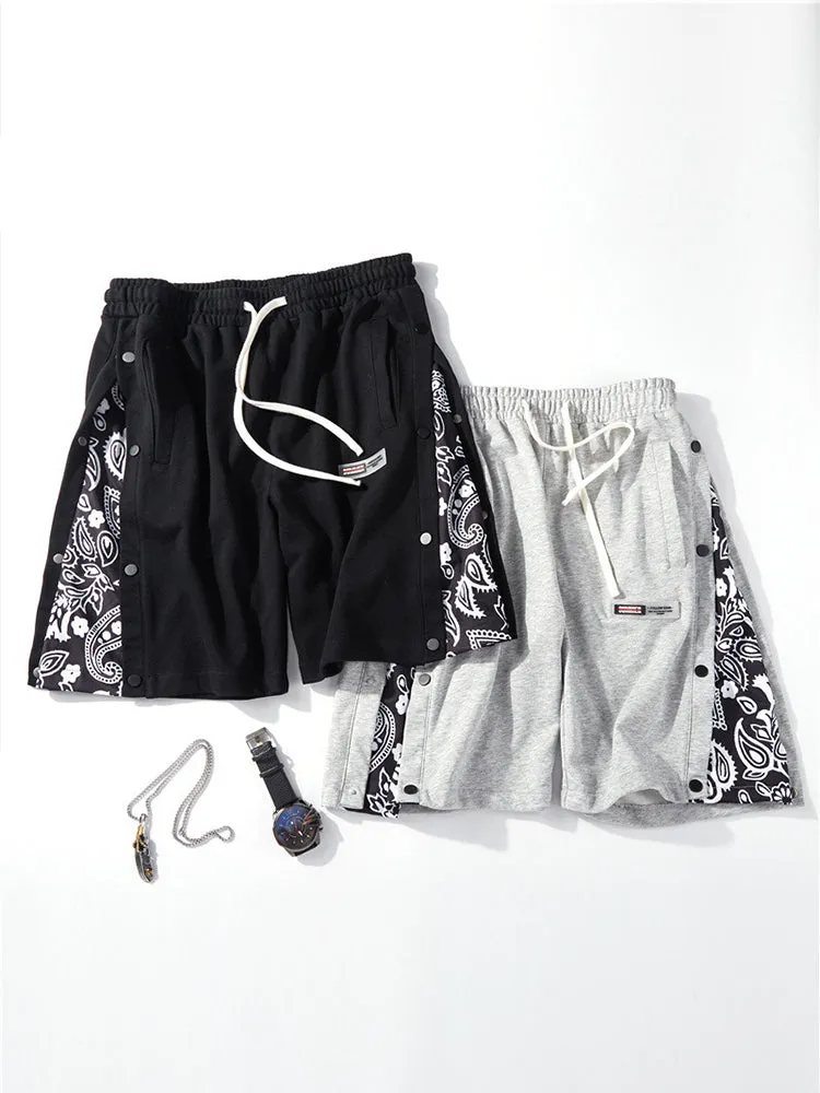 Mens Pattern Patchwork Elastic Active Athletic Shorts