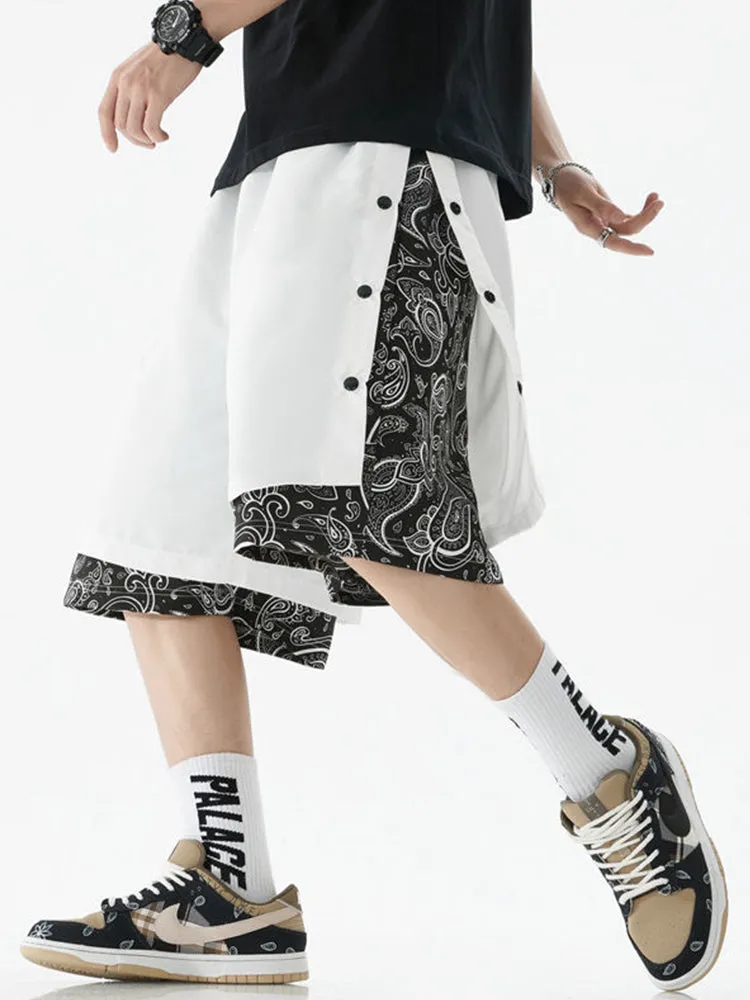 Mens Pattern Patchwork Elastic Active Athletic Shorts