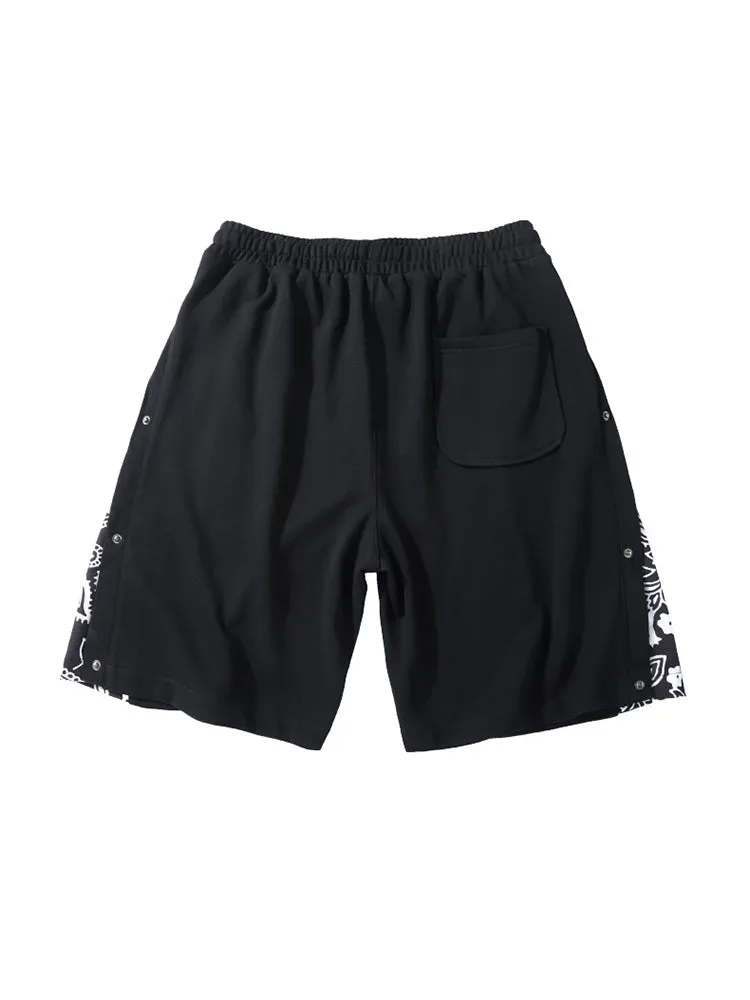 Mens Pattern Patchwork Elastic Active Athletic Shorts