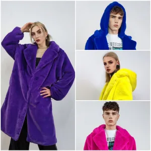 Neon fur coat raver trench multiple color fluorescent psychedelic overcoat bright bomber festival fleece jacket custom going out peacoat