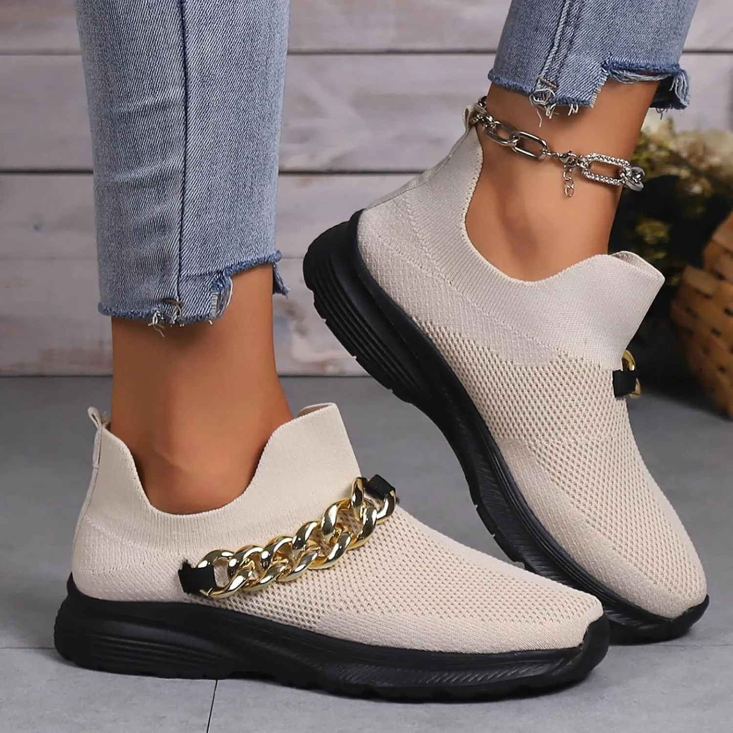 Non Slip Work Shoes Women Comfort Slip On Shoes Casual Chunky Sneakers Women's Walking Arch Support Non Slip Work Slip On Tennis Shoe Loafers Dress Shoe