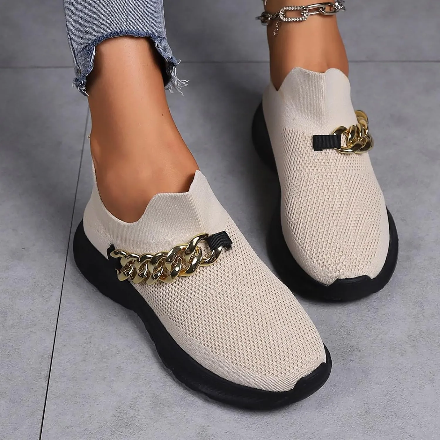 Non Slip Work Shoes Women Comfort Slip On Shoes Casual Chunky Sneakers Women's Walking Arch Support Non Slip Work Slip On Tennis Shoe Loafers Dress Shoe