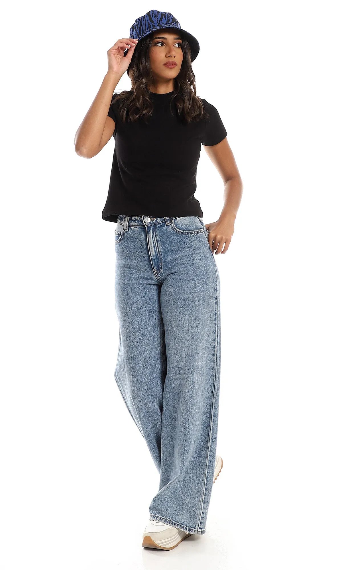 O155007 Mock Neck Cotton Cropped Top - Black