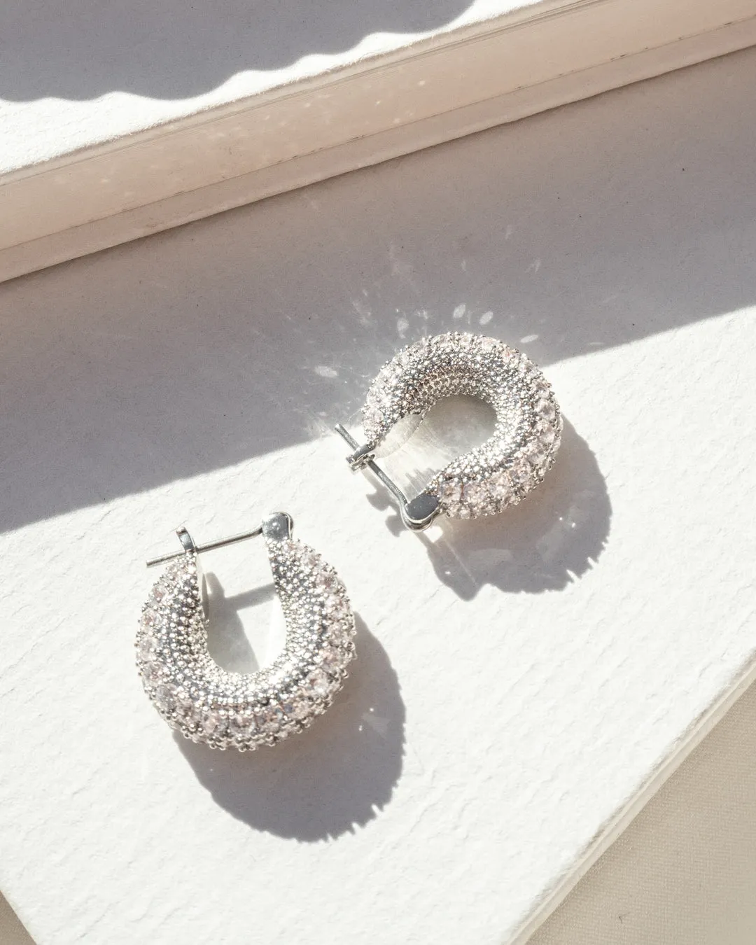 Pave Giselle Hoops- Silver