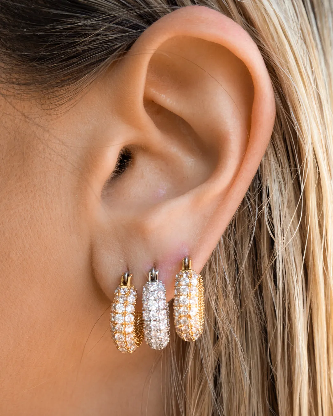 Pave Giselle Hoops- Silver