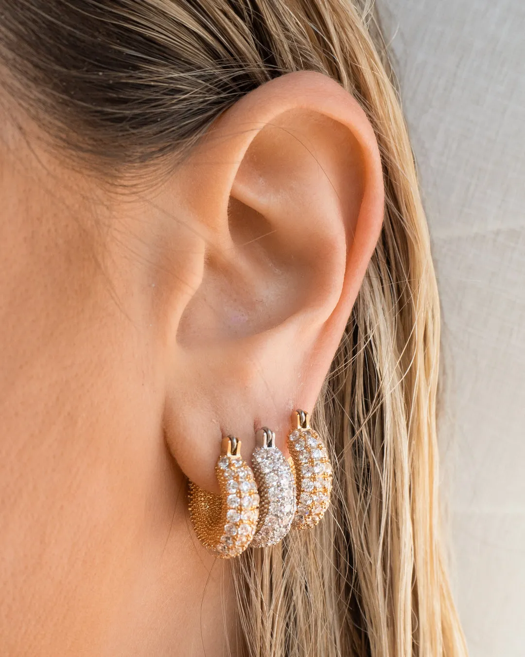 Pave Giselle Hoops- Silver