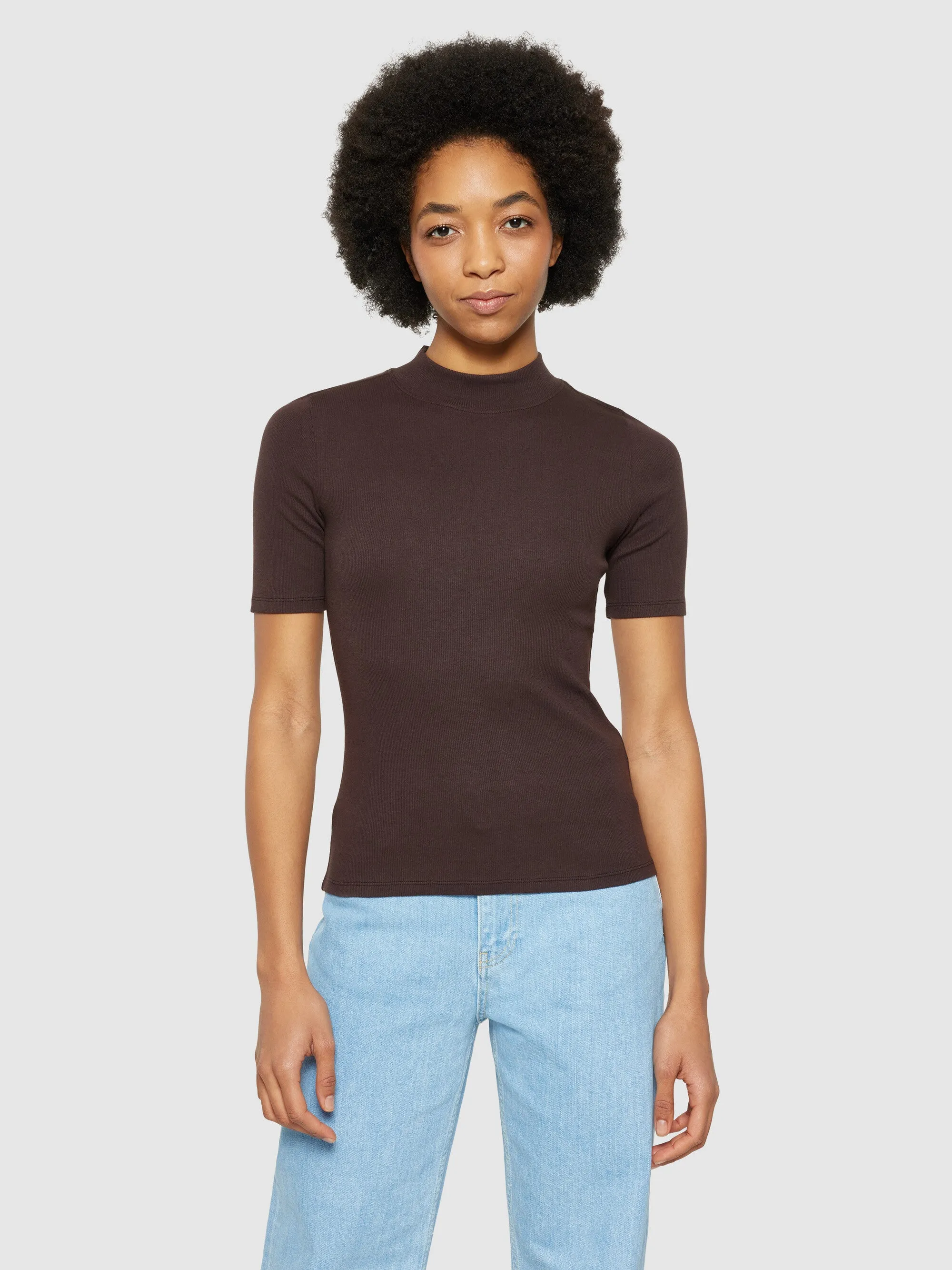 Rib high neck short sleeve - Chocolate Plum