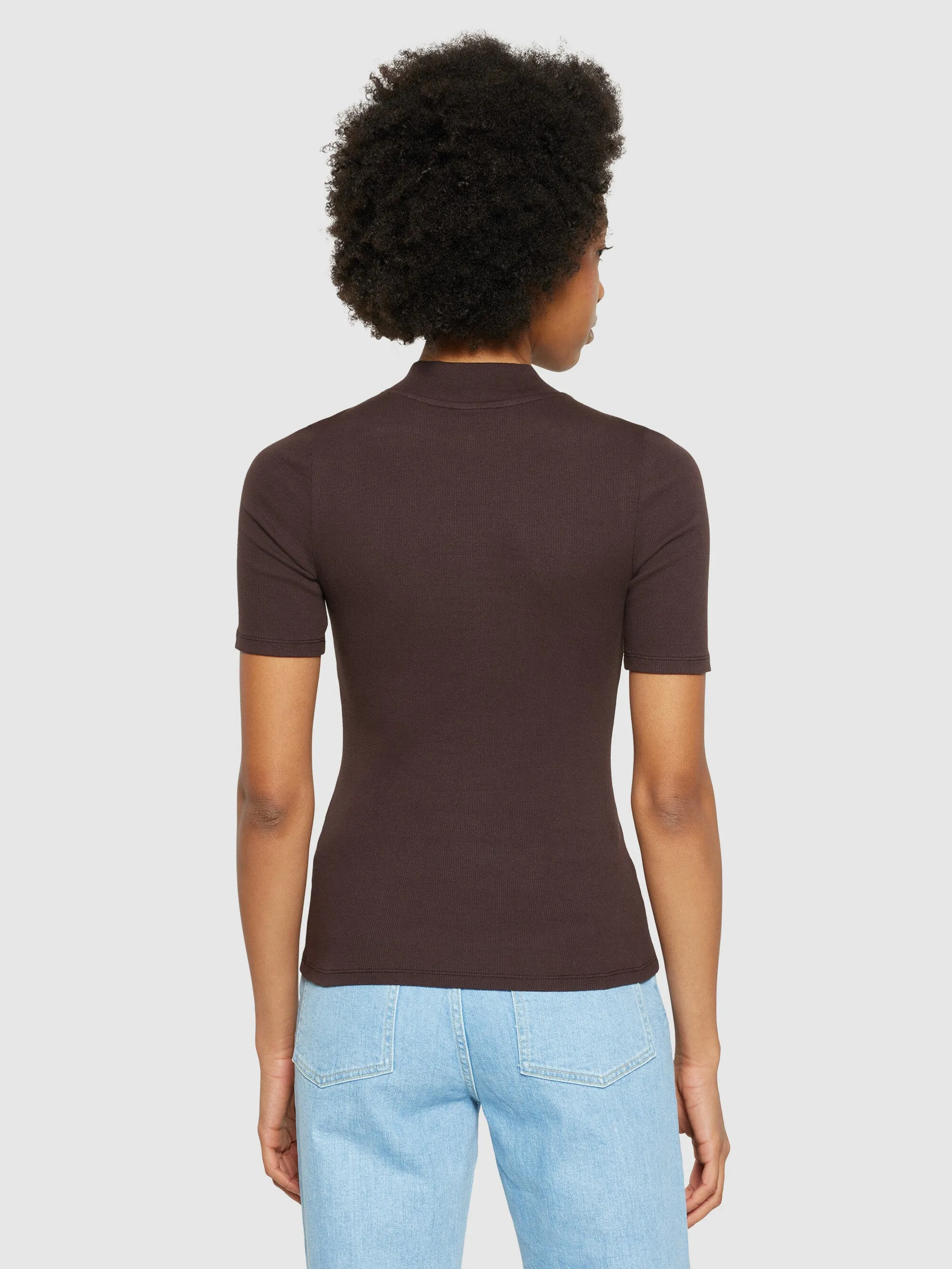 Rib high neck short sleeve - Chocolate Plum