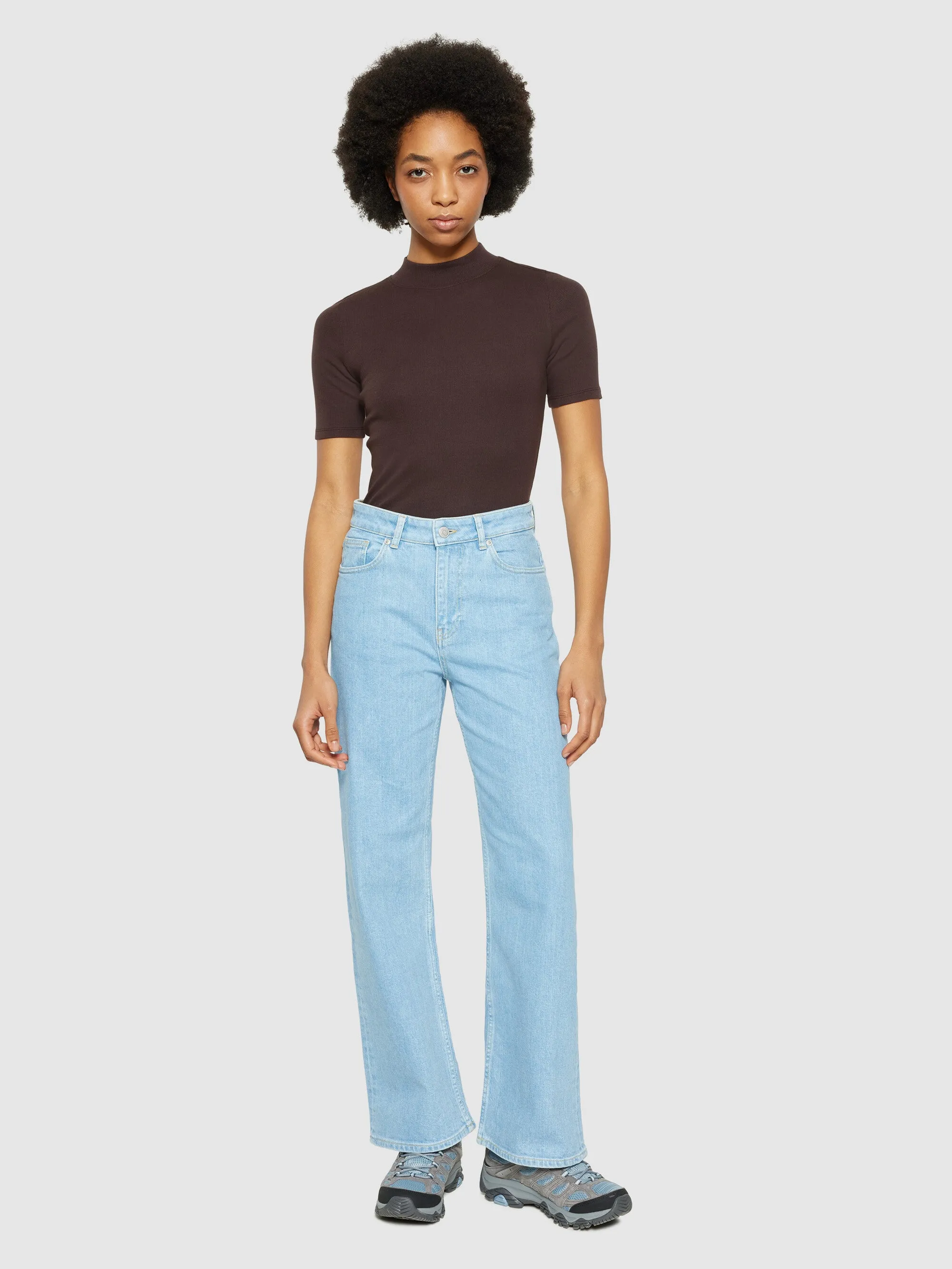 Rib high neck short sleeve - Chocolate Plum