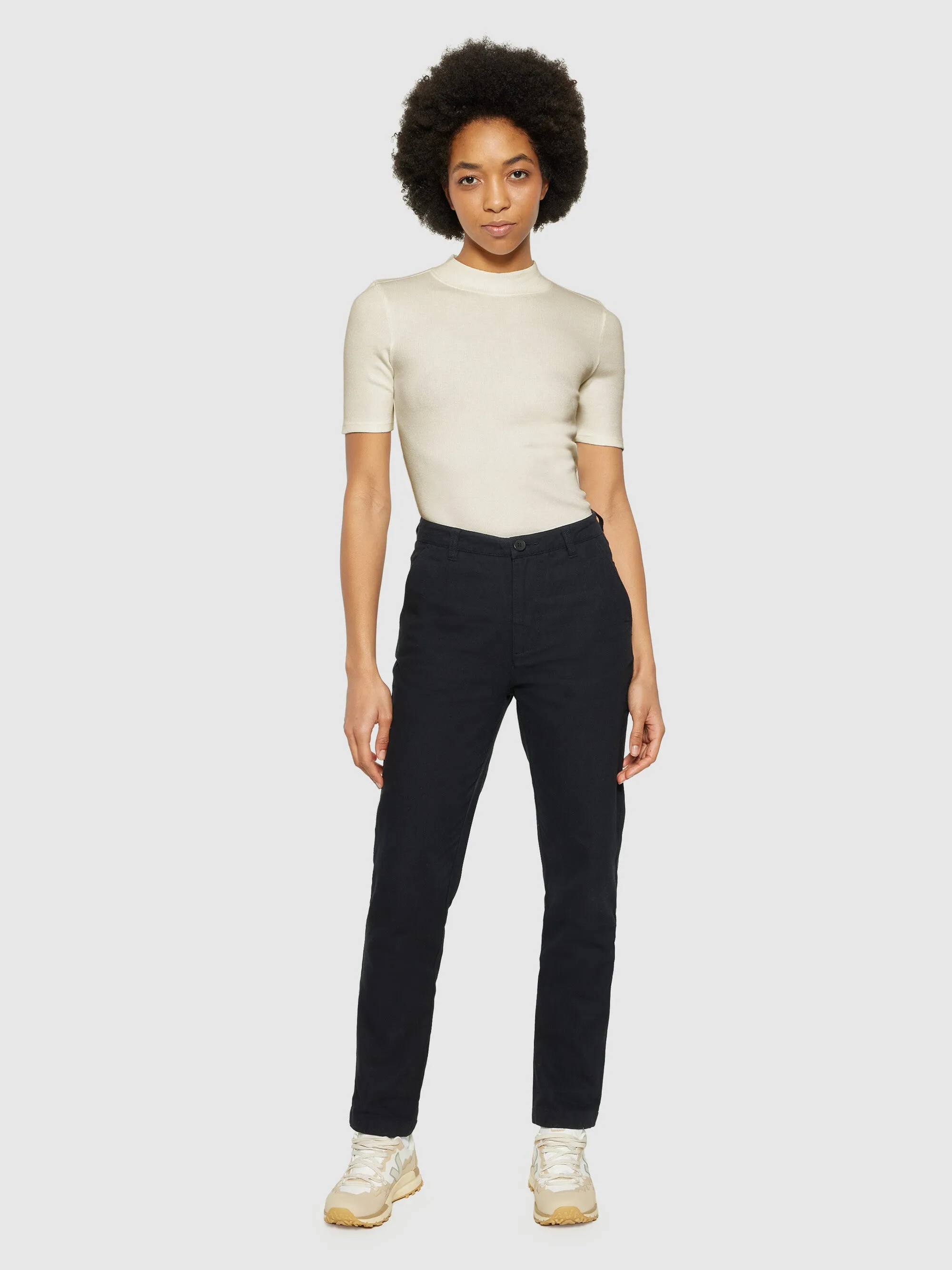 Rib high neck short sleeve - Gray Chateau Melange