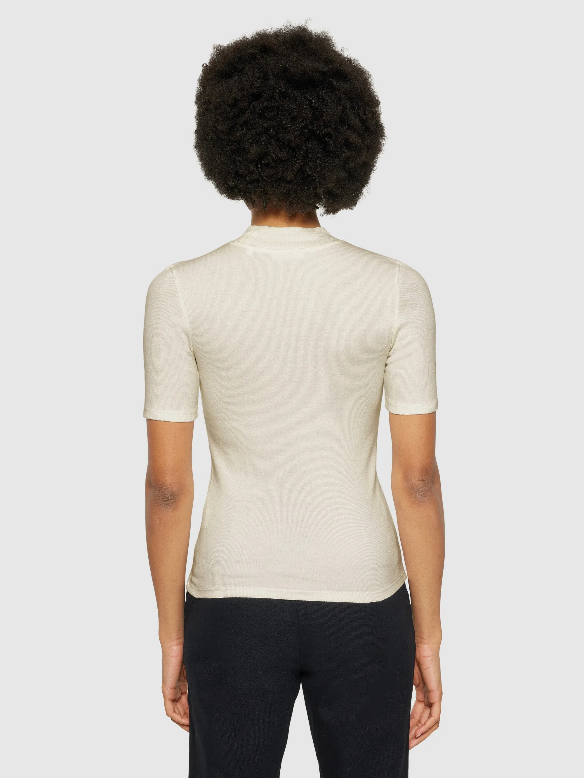 Rib high neck short sleeve - Gray Chateau Melange