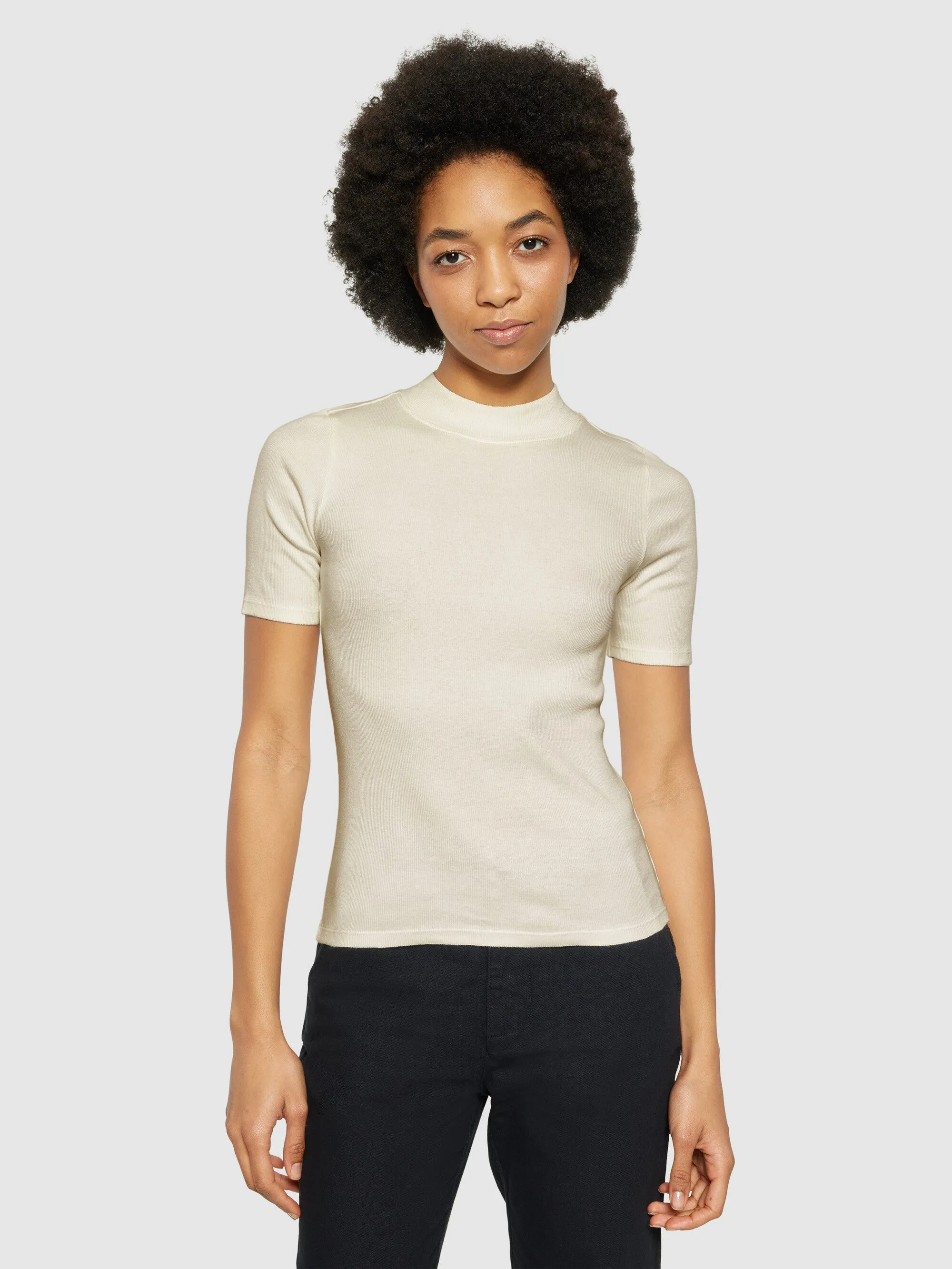 Rib high neck short sleeve - Gray Chateau Melange