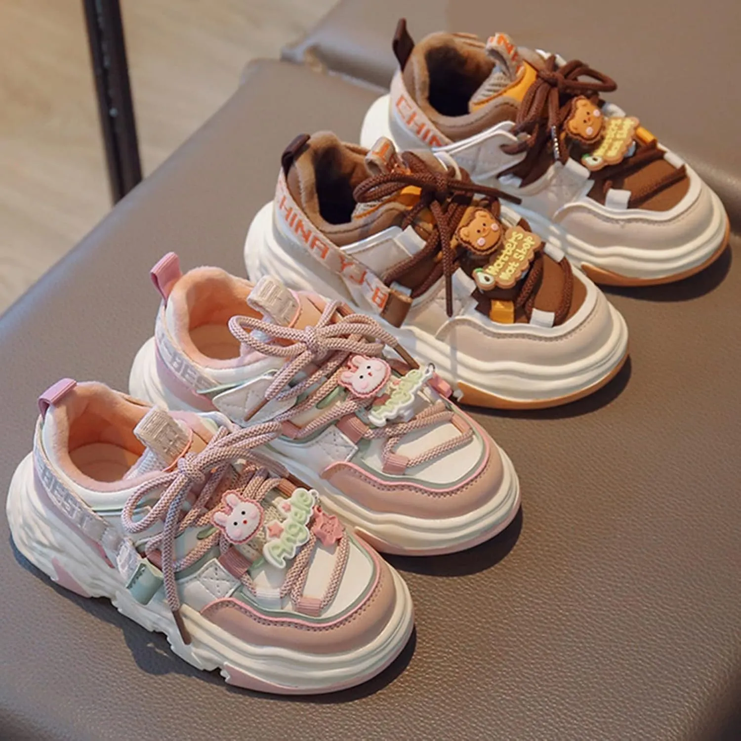 Running Shoes Girls Toddler Chunky Sneakers Fashion Thick Sole Warm Big Kid Slip On Outdoor Running Casual Shoes