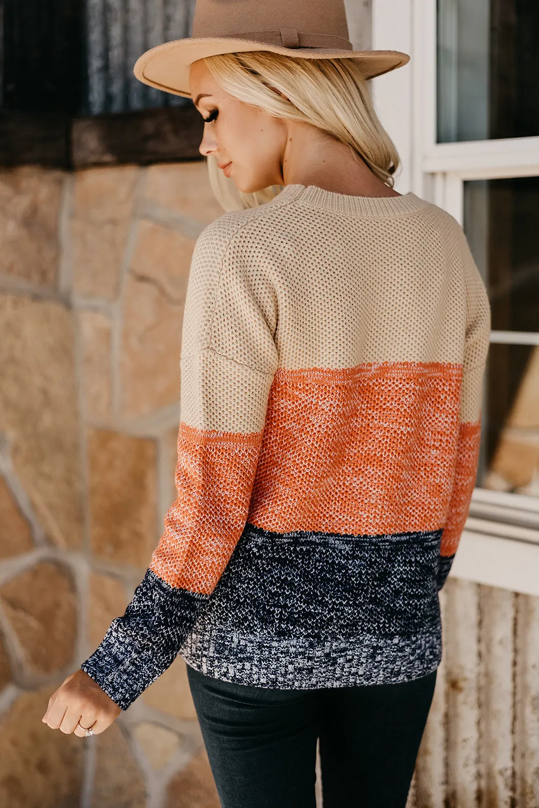 Savanna Netted Colorblock Sweater - Orange