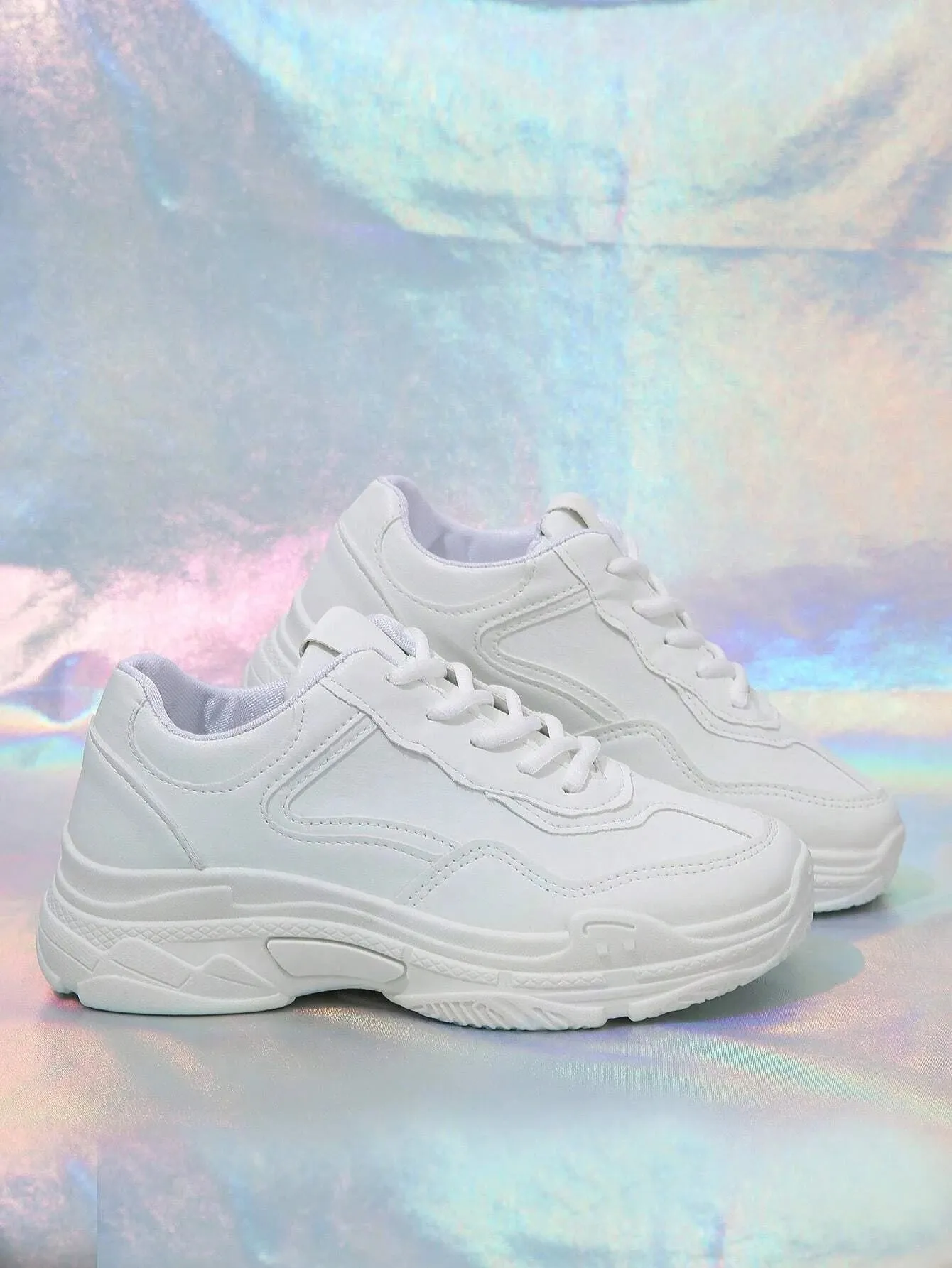 SHEIN Sporty Running Shoes For Women, Stitch Detail Lace-up Front Sneakers