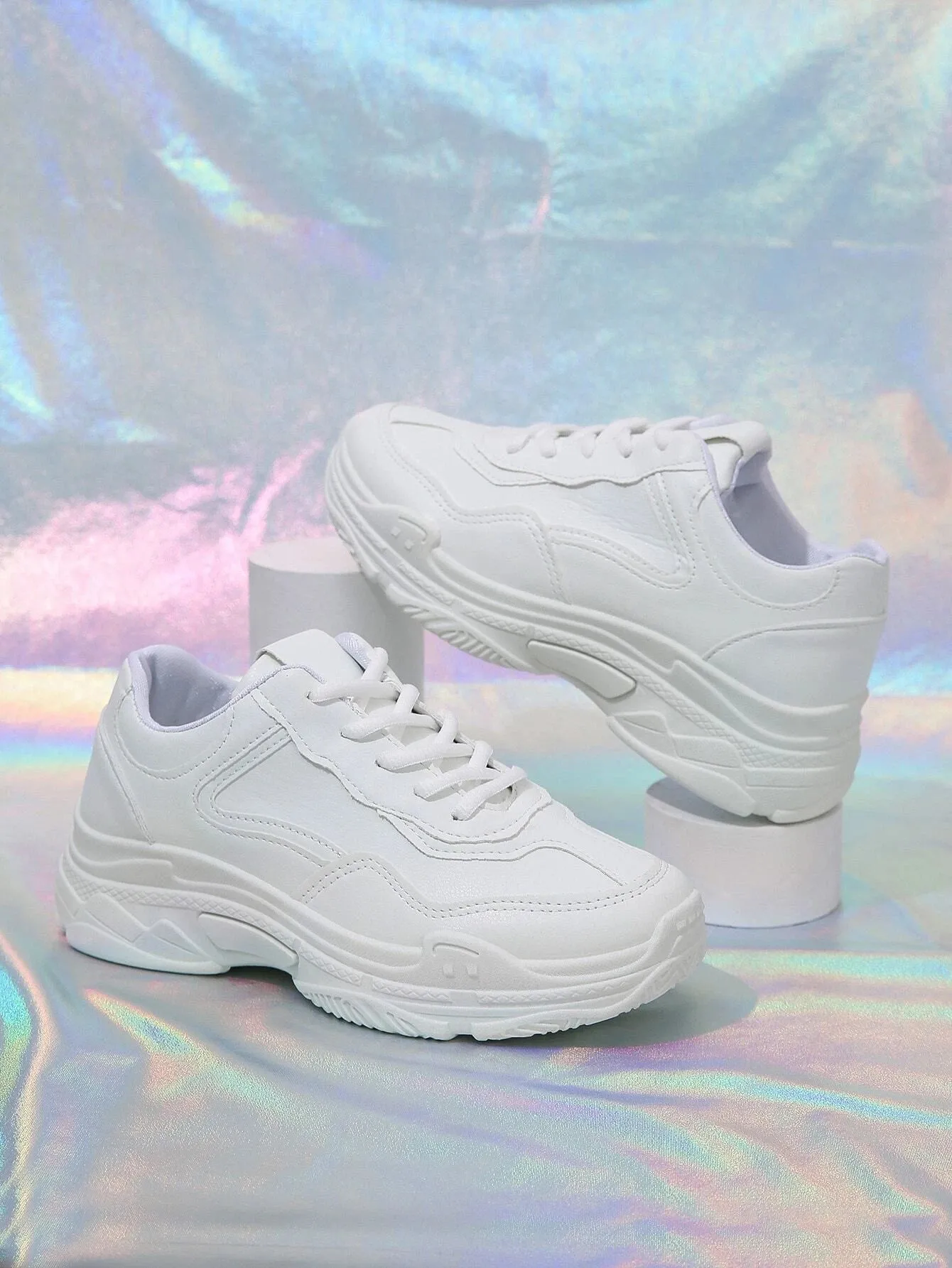 SHEIN Sporty Running Shoes For Women, Stitch Detail Lace-up Front Sneakers