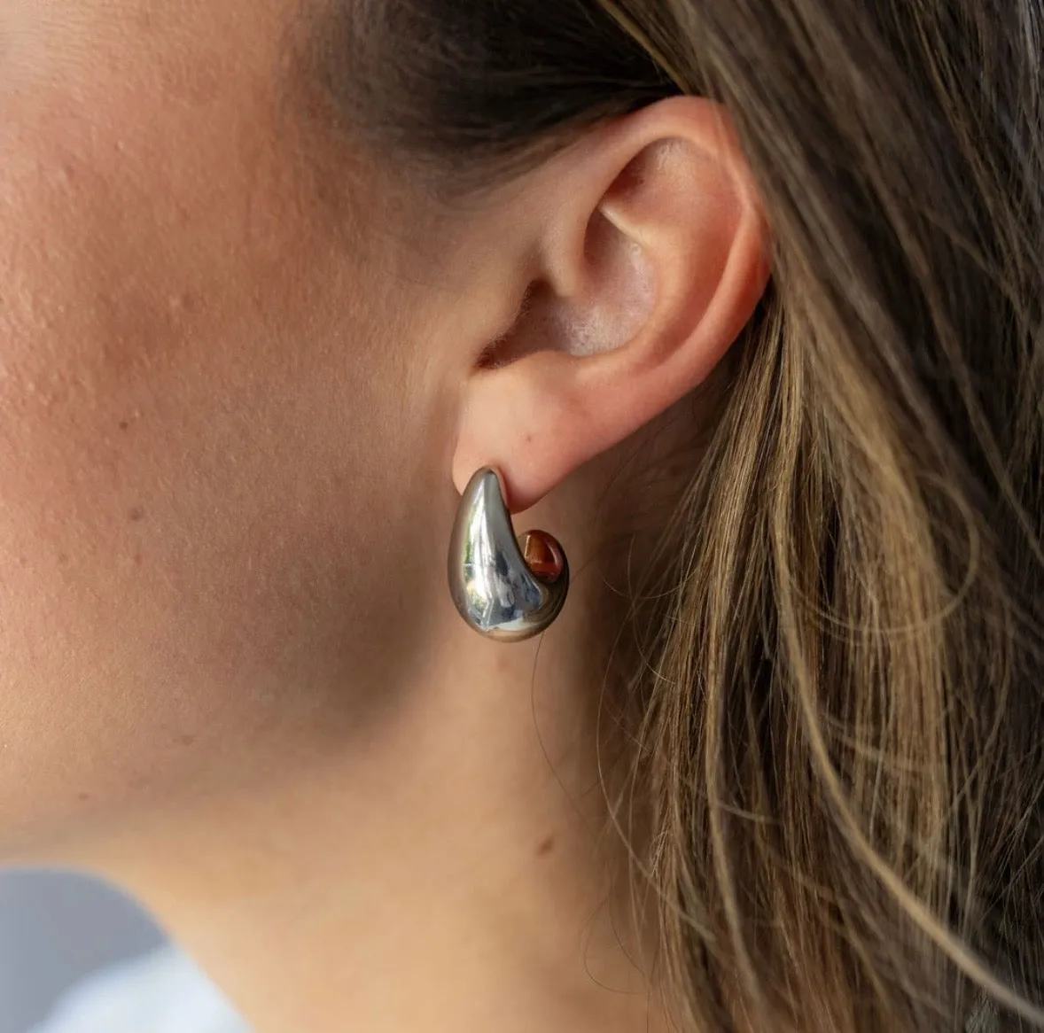 Silver Puffy Teardrop Earrings