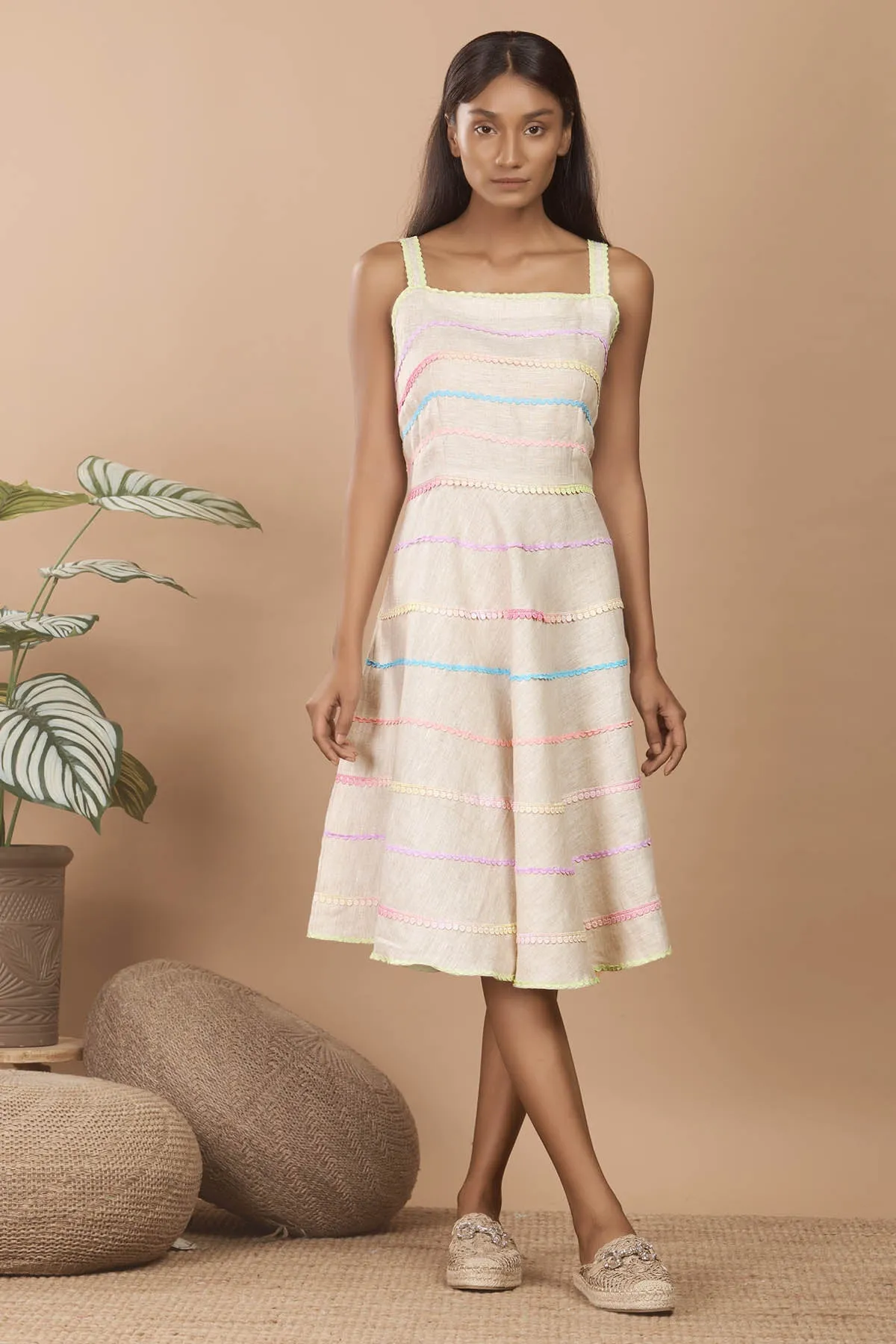 Sleeveless Cream Linen Dress