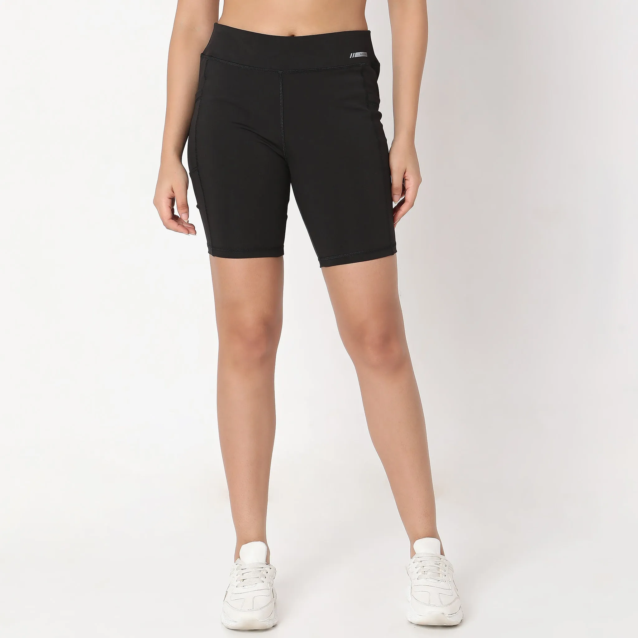 Slim Fit Solid High Rise Shorts