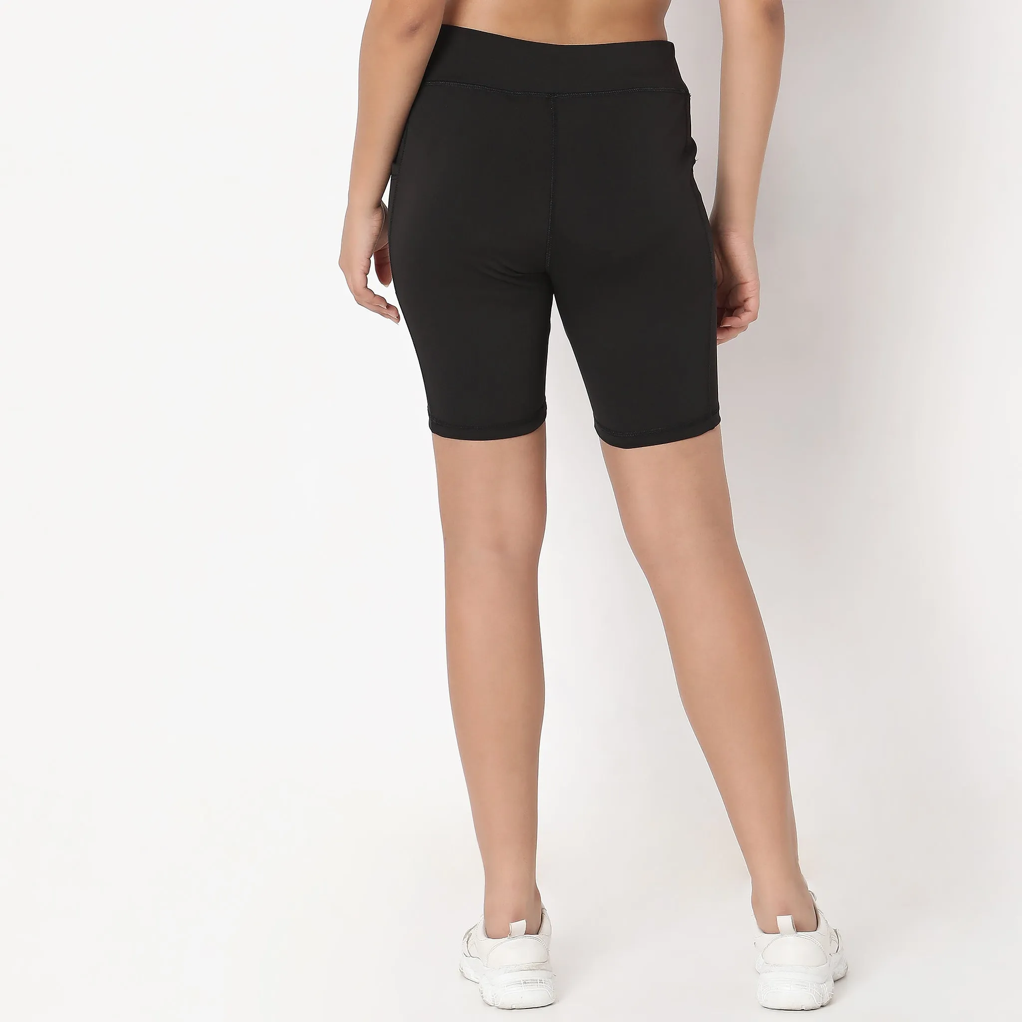 Slim Fit Solid High Rise Shorts